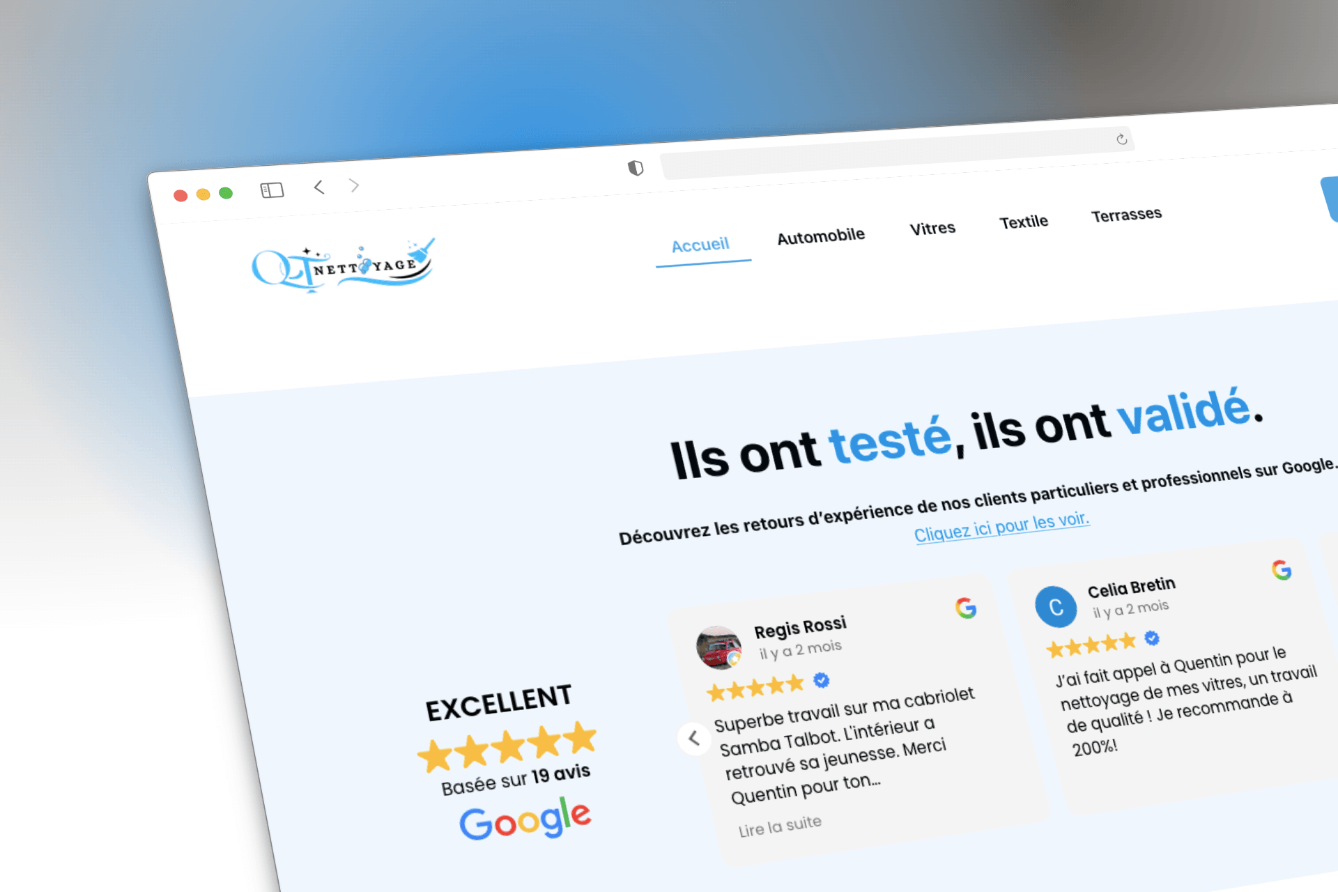 Section des avis clients Google intégrée sur le site QT Nettoyage