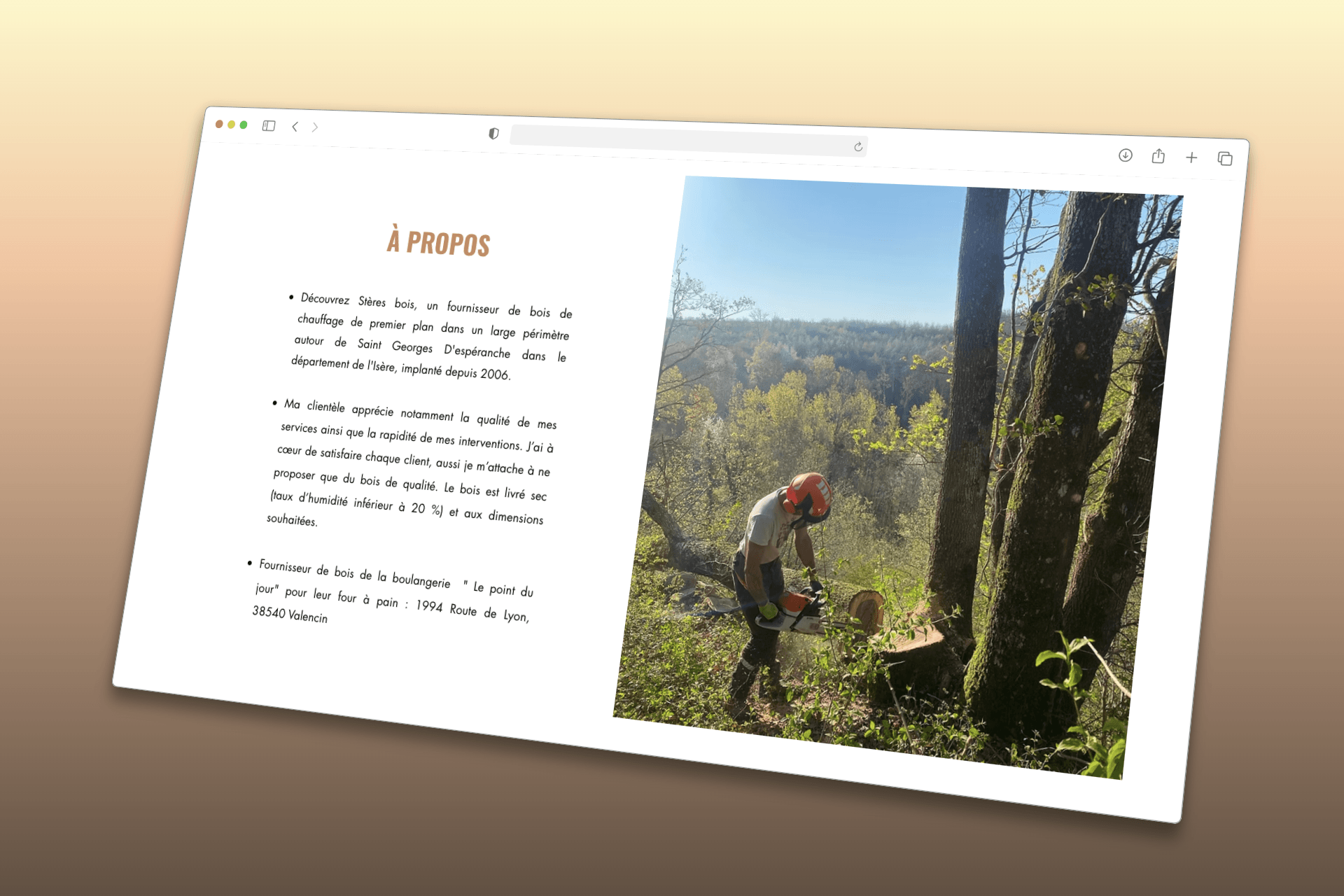 Section à propos sur le site vitrine de Stères Bois