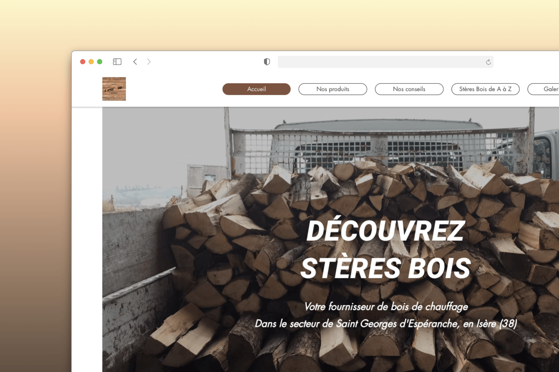 Page d'accueil du site vitrine Stères Bois