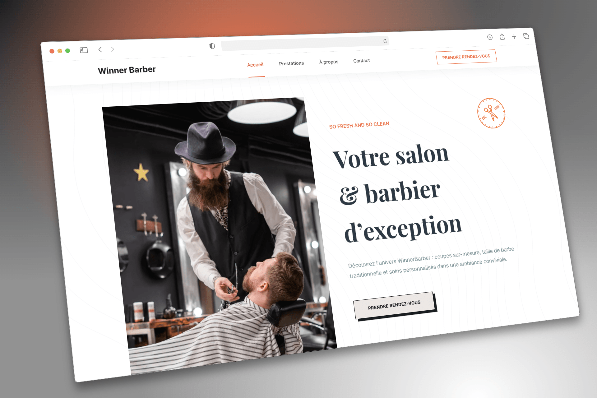 Page d'accueil du site vitrine WinnerBarber