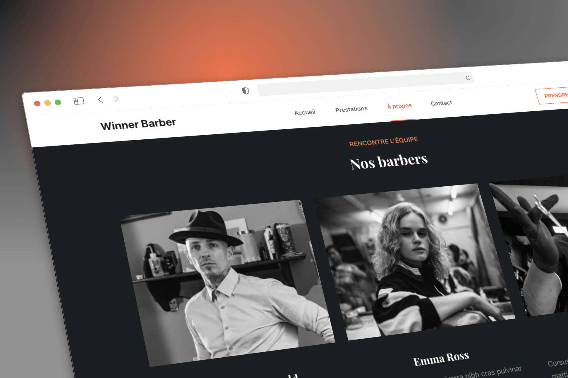 Section équipe sur le site vitrine de WinnerBarber